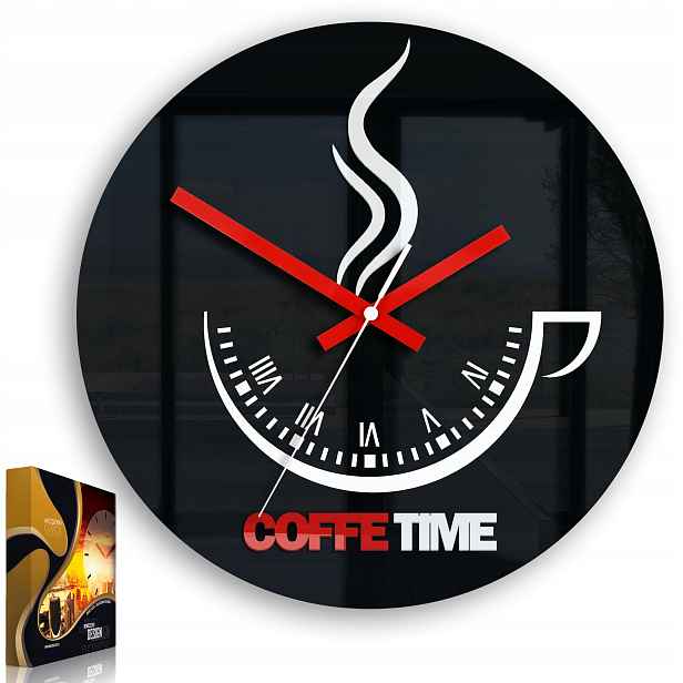 Nástěnné hodiny ve tvaru šálku Coffe Time II Black&Red Kulatý