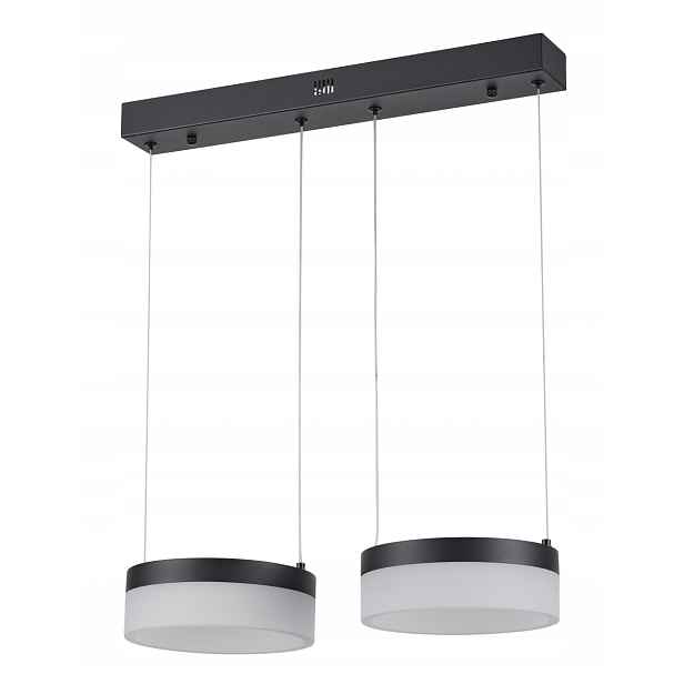 Dekorativní závěsná lampa černá s dvěma akrylovými Led kroužky do obývacího pokoje Reality