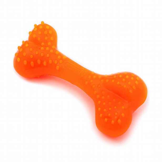 Dentální hračka pro psy MINTO oranžová kost s mátovou vůní 8,5–16,5 cm Rozměr: 12,5 cm