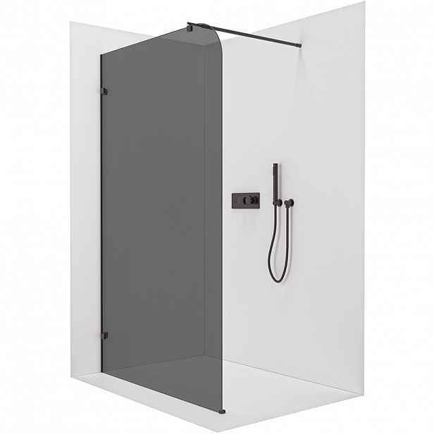 Sprchová zástěna Walk-in Orbis Round L/P - 8 mm - kulatá vzpěra - černá matná, grafitové sklo - 110x200 cm