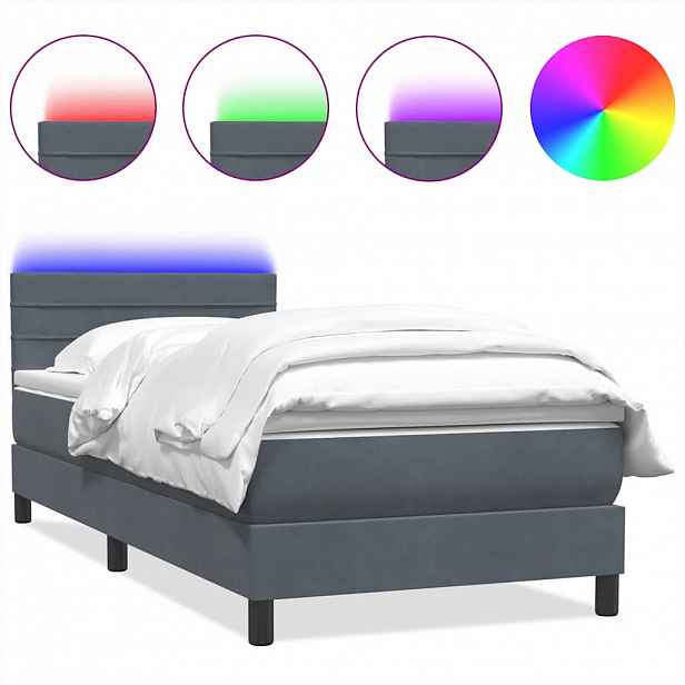 vidaXL Box spring postel s matrací a LED tmavě šedá 80x210 cm samet