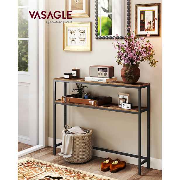 Regál Konzolový Stolek úzký Songmics buk tmavý 100 x 80 x 20 cm Loft industriální