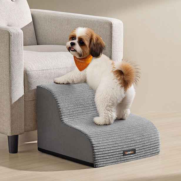 Schody pro psy s protiskluzem, šedé, 2 stupně, 40x40x30 cm