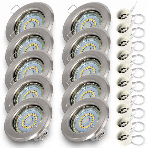 10 x Kulaté Stropní Svítidlo halogenové pevné Inox Led žárovka GU10 5W Teplá Skleněná