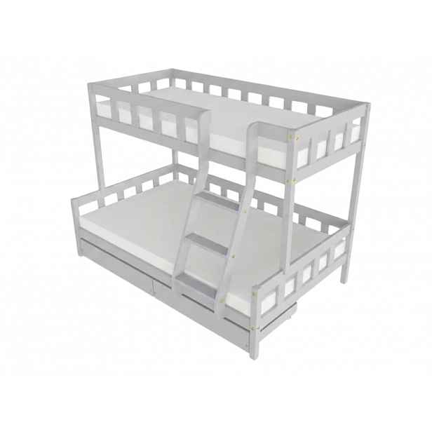 Benlemi Patrová postel PLOTTY s předním žebříkem 90x200, 120x200 cm Zvolte barvu: Světle šedá, Zvolte šuplík: Dvojitý úložný šuplík, Zvolte stranu: V…