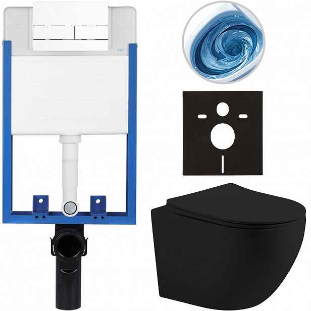 Kompletní WC set Profi/Cesso - černá matná - WC tlačítko Line/Bílá - pro zazdění - 49x36 cm - 8050BD84376