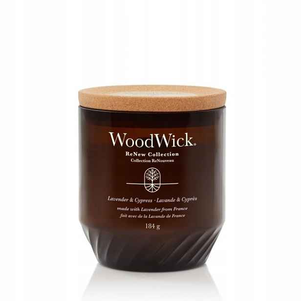 Lavender & Cypress – WoodWick střední vonná svíčka s dřevěným knotem
