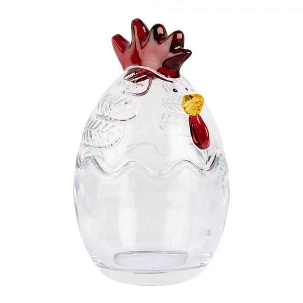 Transparentní skleněná dóza s víkem ve tvaru slepičky Chicken  - Ø 8*14 cm Clayre & Eef