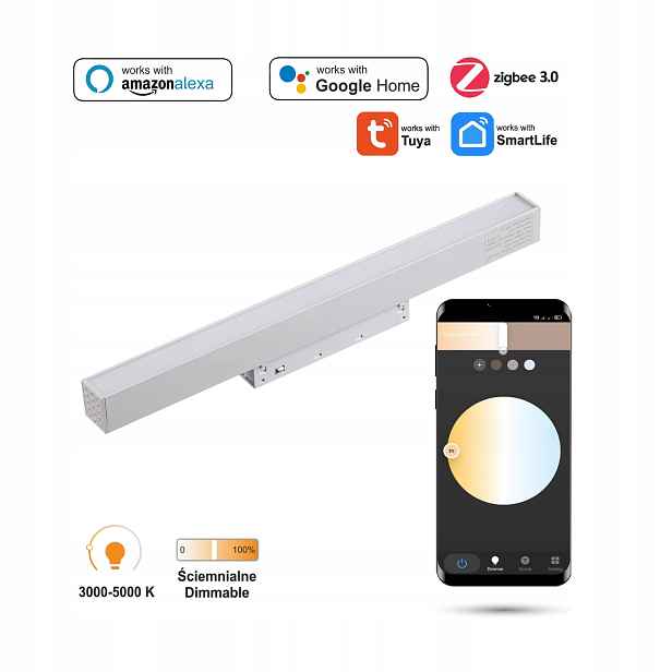 Lineární reflektor Bílý Led WiFi Zigbee Flood 10W pro kolejnice Smart Track 48VDC
