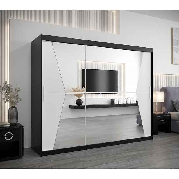 Skříň s posuvnými dveřmi MILANA - šířka 250 cm, černá / bílá