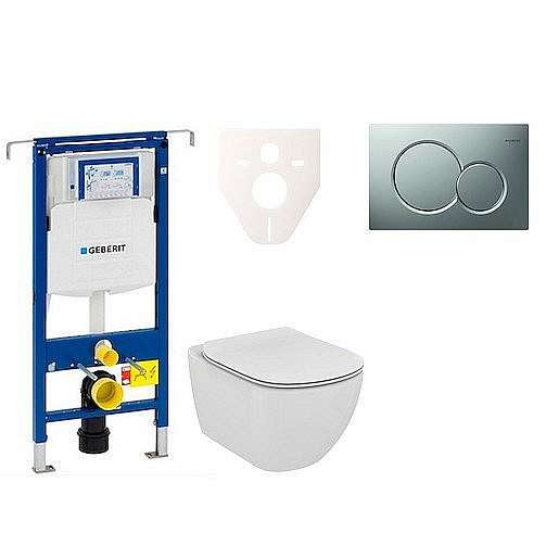Závěsný set WC TESI Rimless + modul Geberit Duofix Speciál s tlačítkem Sigma 01 chrom mat 111.355.00.5 NE3