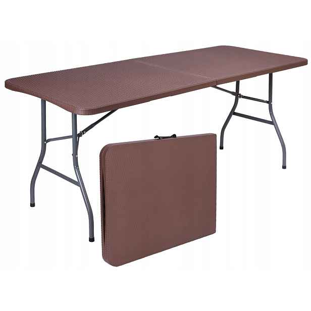 Banketový stůl skládací do kufru Rattan 180x74x74,5 hnědý