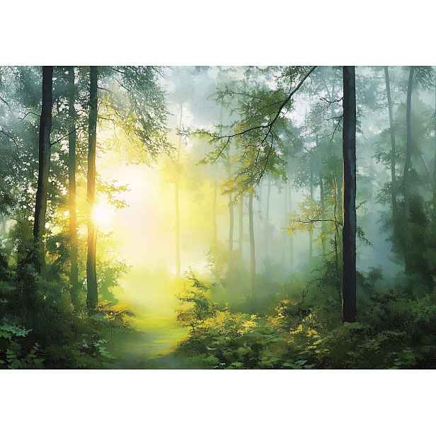 Vliesová fototapeta Tajemný les v mlze lesní krajina 150x105 lepidlo