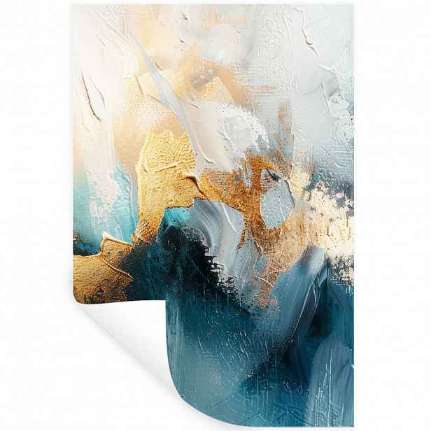 MuchoWow SAMOLEPKA NA ZEĎ Abstraktní - umění - zlatá - modrá 80x120 cm