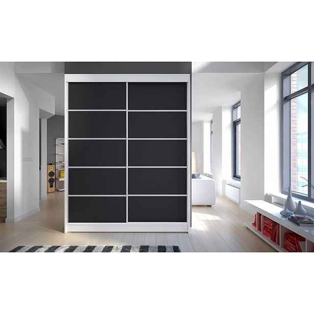 Šatní skříň CHANNA 4 - šířka 150 cm, bílá / černá