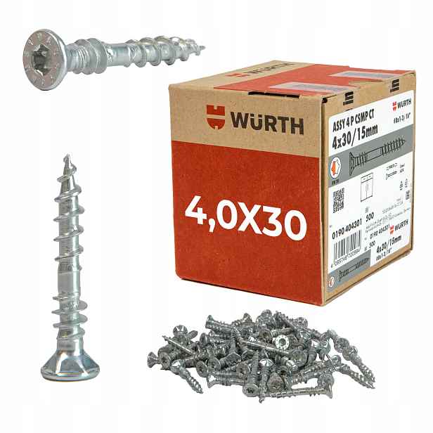 Šroub Wurth Assy 4x30 mm ocel, částečný závit 500 ks
