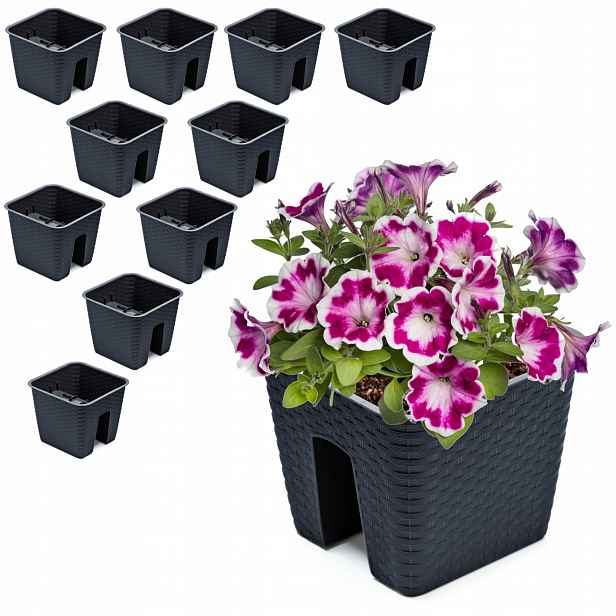 10 x Krabička Květináč 27,2 x 27,2 cm Ratan Antracit 8,5L zábradlí
