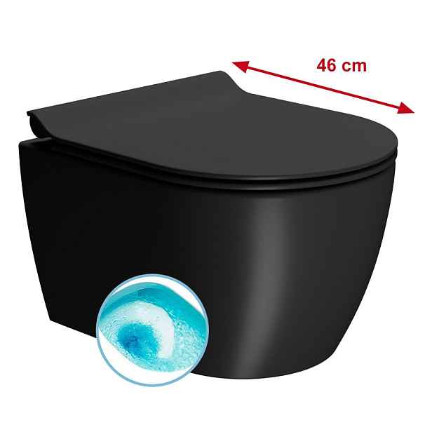 GSI PURA SHORT závěsná WC mísa, Swirlflush, 35x46cm, černá dual-mat