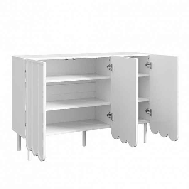 Modfu KOMODA z MDF 120x35x80 cm bílá s bezúchytovým otevíráním, nastavitelnými policemi a vlnitými dvířky