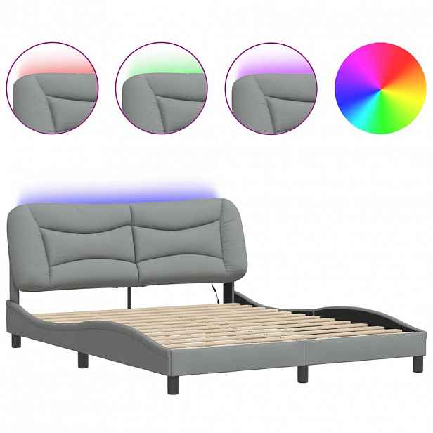 vidaXL Rám postele s LED bez matrace Hvar Světle šedá 160x200 cm Látka