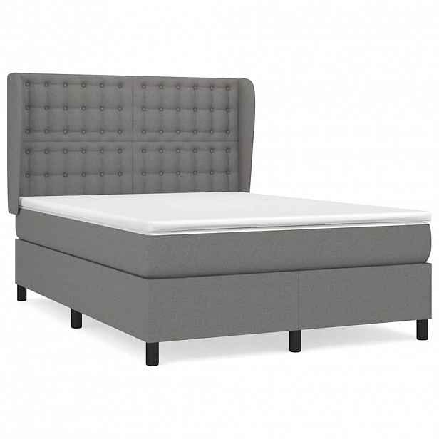 vidaXL Box spring postel s matrací tmavě šedý 140 x 190 cm textil