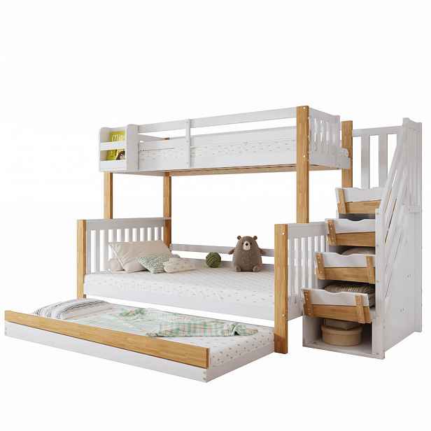 CHICFURN PATROVÁ POSTEL 90/200 cm & 120/200 cm v bílé a přírodní barvě s výsuvným lůžkem