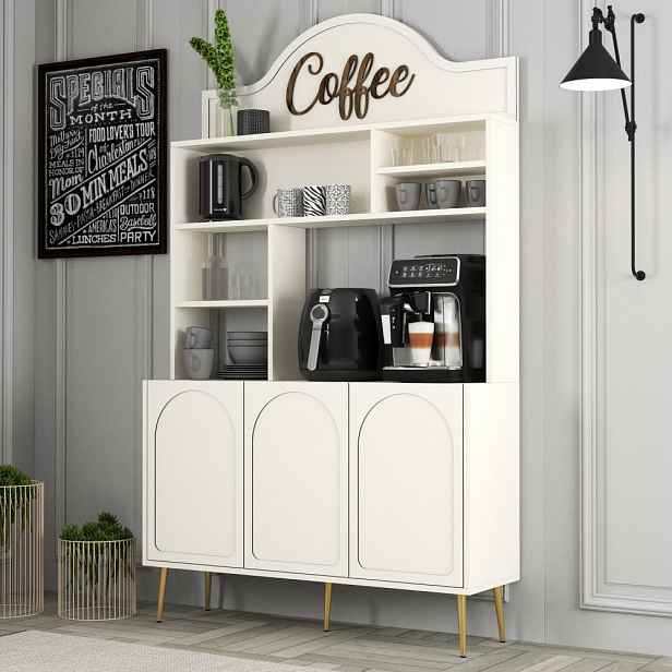 Coffee Bar Cabinet Lyon 120 - Cream, Gold