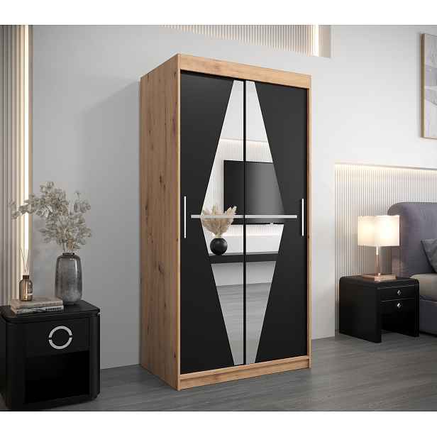 Šatní skříň Brut 100 cm, dub artisan/černá HELCEL