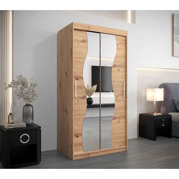 Šatní skříň se zrcadly XEIE - šířka 100 cm, dub artisan