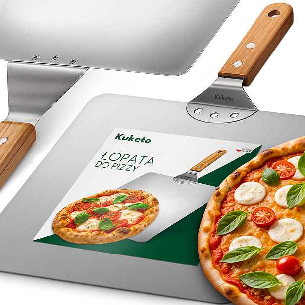 TEMU Kuketo - Profesionální lopatka na pizzu 30 nerezové oceli, velká čtvercová lopatka s dřevěnou rukojetí, podnos na servírování a odstraňování