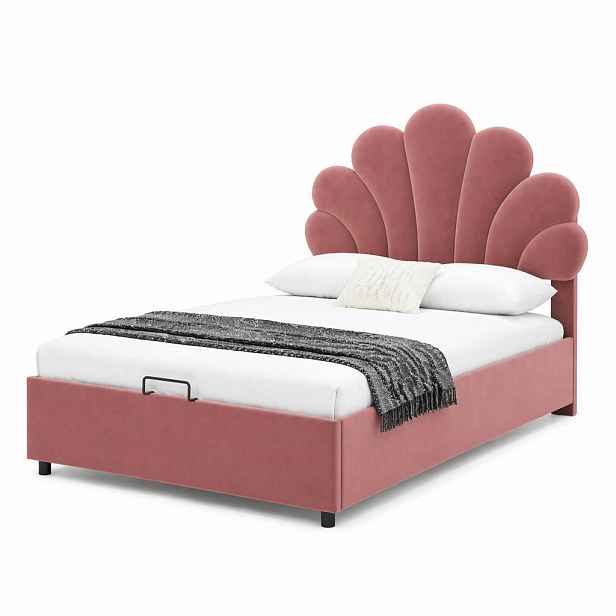 CHICFURN ČALOUNĚNÁ POSTEL 90/200 cm v růžové barvě s úložným prostorem ze sametu