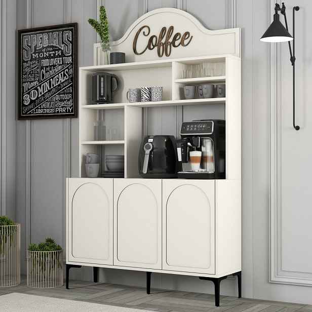 Coffee Bar Cabinet Lyon 120 - Cream, Black