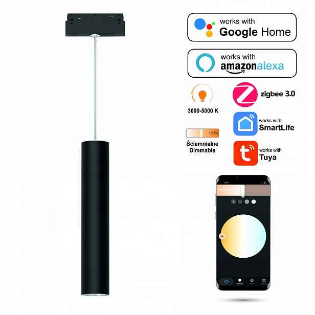Závěsná Led lampa Zigbee Tuba černá 10W pro kolejnice