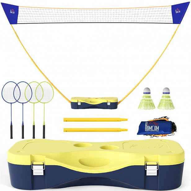 HOMCOM BADMINTONOVÁ SÍŤ, plast, žlutá/modrá, 286L x 33B x 157H cm
