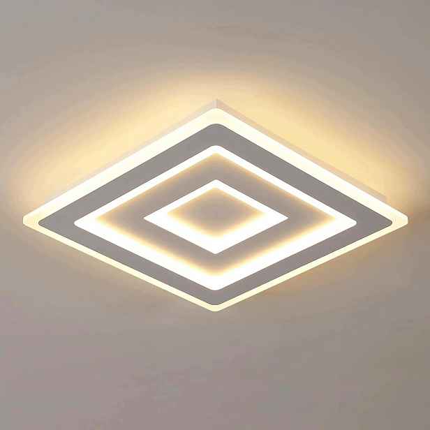 Led stropní svítidlo, bílé závěsné, moderní čtverec do obývacího pokoje, 3000K, 52W