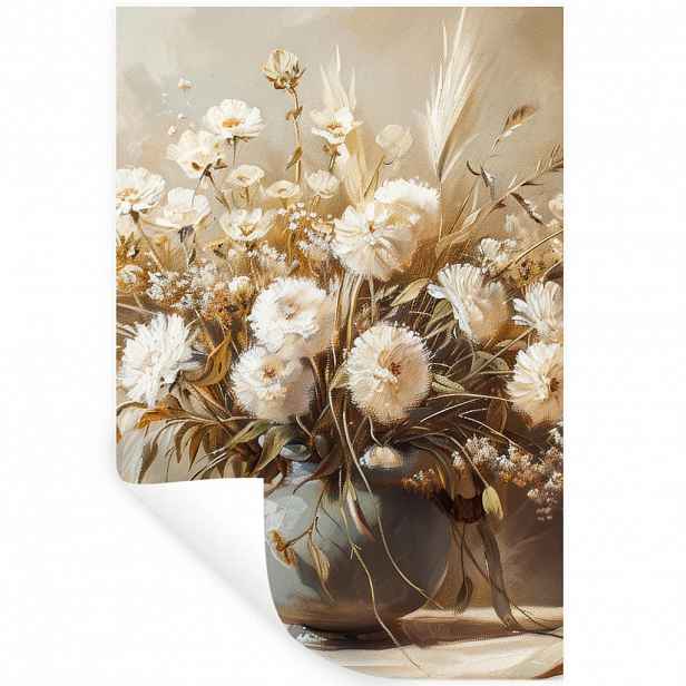 MuchoWow SAMOLEPKA NA ZEĎ Květiny - Váza - Zátiší - Béžová 80x120 cm