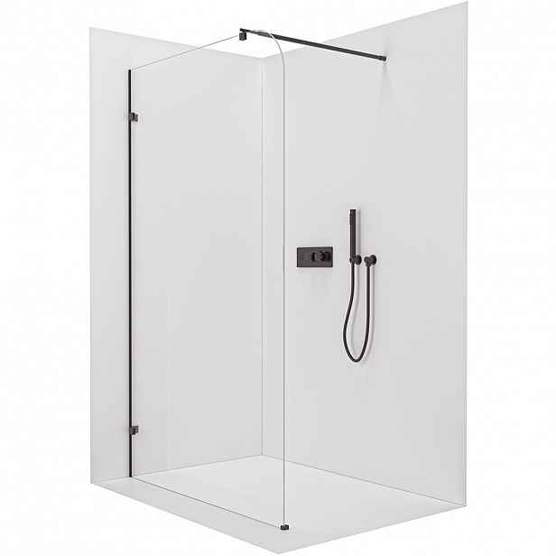 Sprchová zástěna Walk-in Orbis Round L/P - 8 mm - kulatá vzpěra - černá matná, transparentní sklo - 140x200 cm