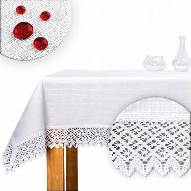 Ubrus s krajkou 7 cm Bílý Bavlněno-Polyesterový Odolný proti skvrnám 100x100 cm