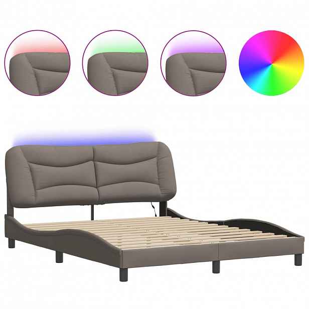 vidaXL Rám postele s LED bez matrace Hvar Taupe 160x200 cm Látka