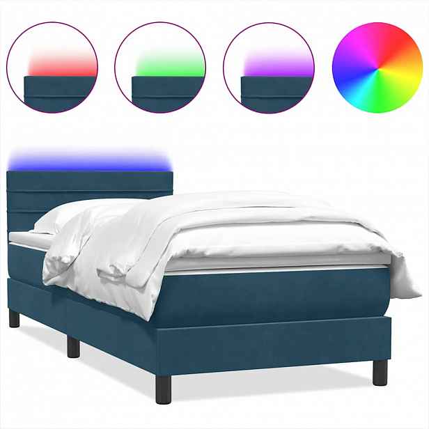 vidaXL Box spring postel s matrací a LED tmavě modrá 80x220 cm samet