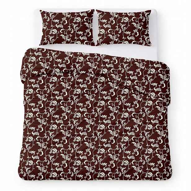 Krepové povlečení 160x200 hnědé s krémovými ornamenty, klasické Kora Home