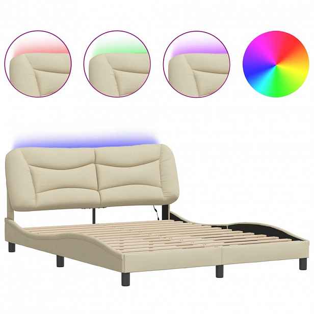 vidaXL Rám postele s LED bez matrace Hvar Cream 160x200 cm Látka