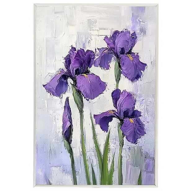Plakát Rámeček Hliníkový Olej Impasto Natura Zahrada Fialové Kosatce 40x60