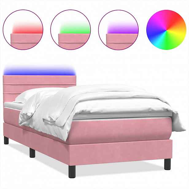 vidaXL Box spring postel s matrací a LED růžová 80x220 cm samet