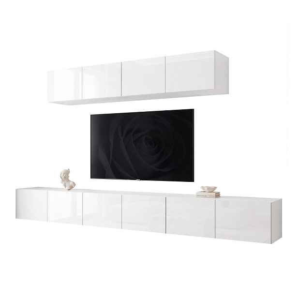 Idohome ZÁVĚSNÁ obývací stěna ANGEL III s osvětlením - bílá ve vysokém lesku
