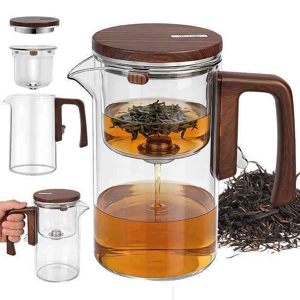Skleněný zavařovač na čaj Bedee 720 ml s dřevěnou rukojetí a filtrem