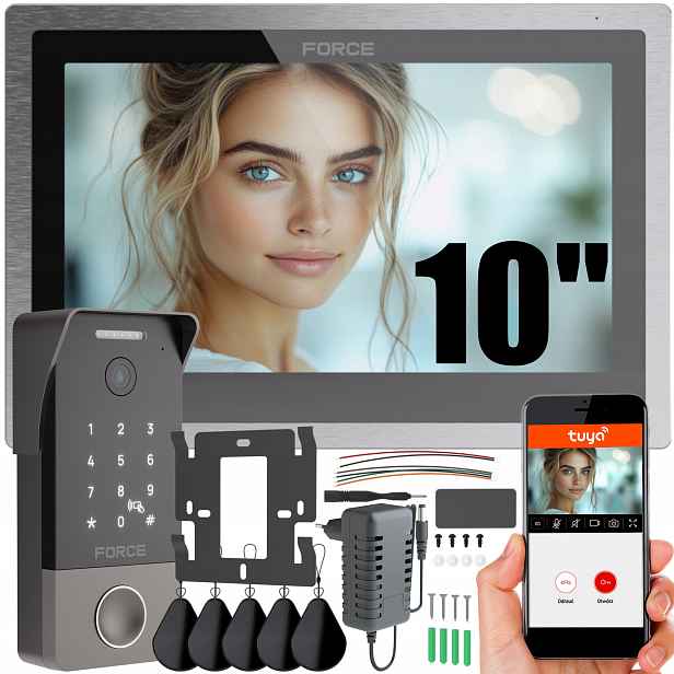 Videodomofon Force Piano 10" Fullhd Tuya WiFi Čtečka Klíčenek Brána Furtka