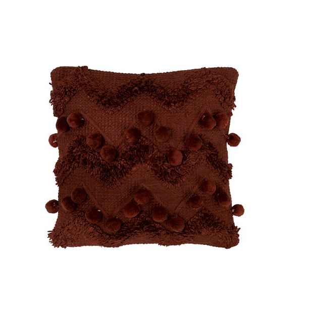 Vínový polštář s bambulkami ZigZag - 45*45cm J-Line by Jolipa