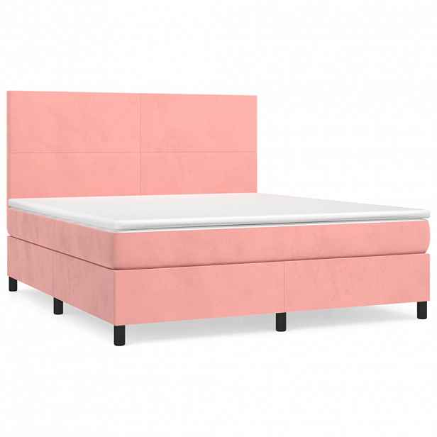 vidaXL Box spring postel s matrací růžová 180x200 cm samet