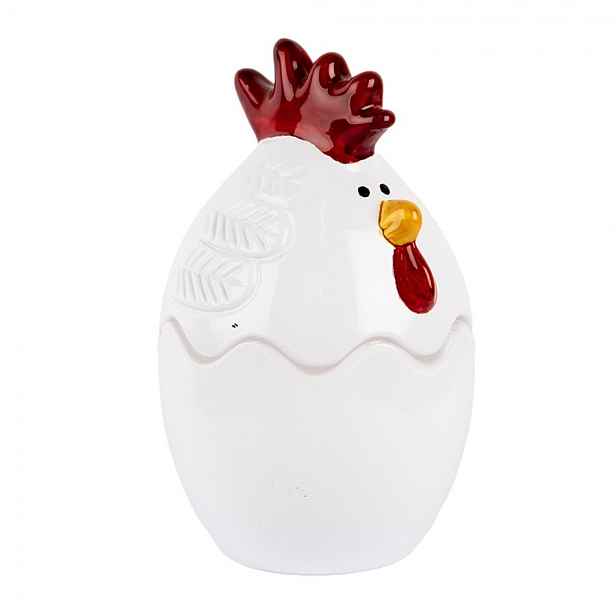 Bílá skleněná dóza s víkem ve tvaru slepičky Chicken - Ø 6*9 cm Clayre & Eef